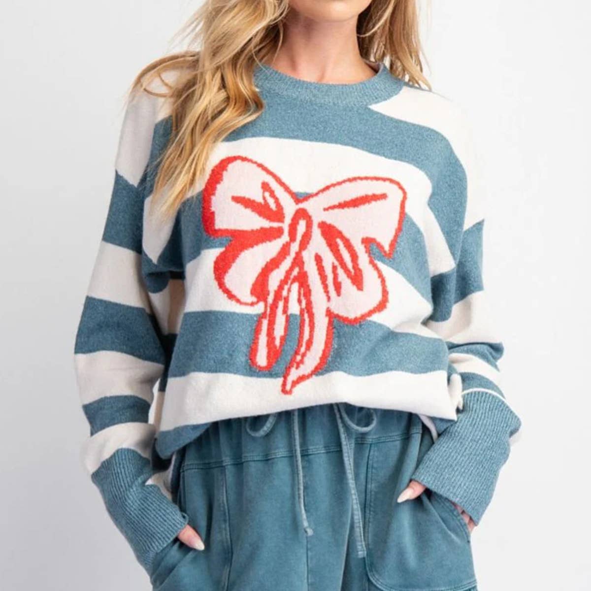 CREW-NECK PULLOVER LONG-SLEEVED BOW SWEATER