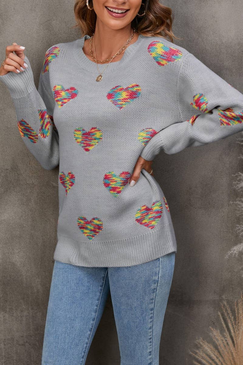 CWOSWL5187_KNITTED COLOR JACQUARD LOVE LONG-SLEEVED SWEATER