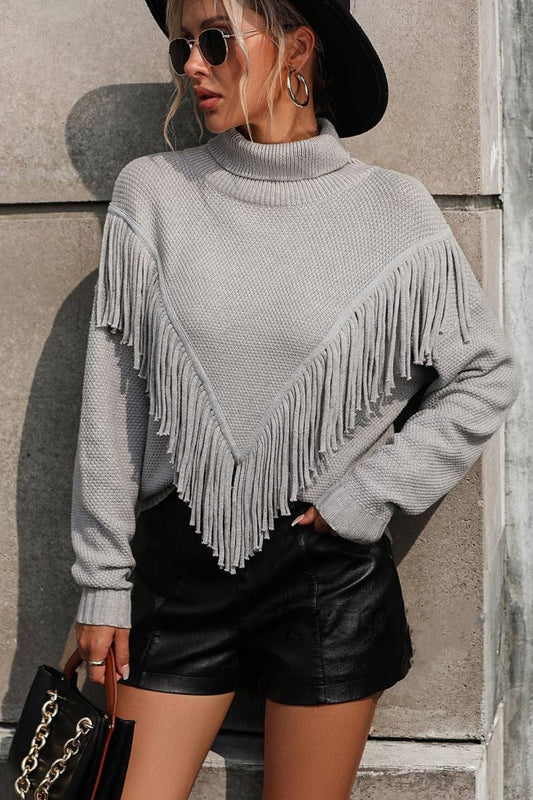 CWOSWL6486_TURTLENECK LONG-SLEEVED SWEATER WITH FRINGE