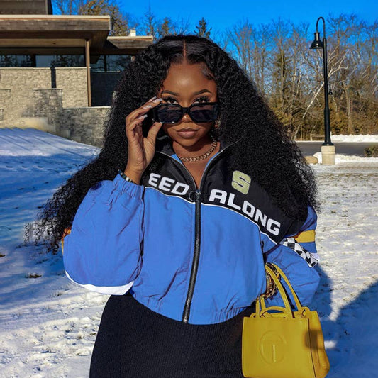 Color matching printed cotton padded loose jacket jacket