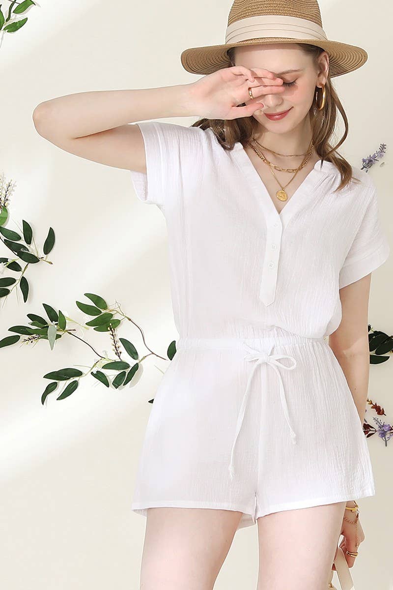 CWSJS224_HENLEY NECK SHORT SLEEVE JUMPSUIT ROMPER