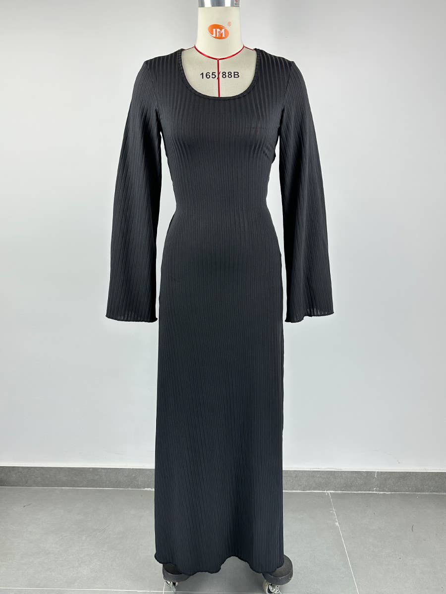 BIG PIT STRIP LONG SLEEVE U-NECK DRESS