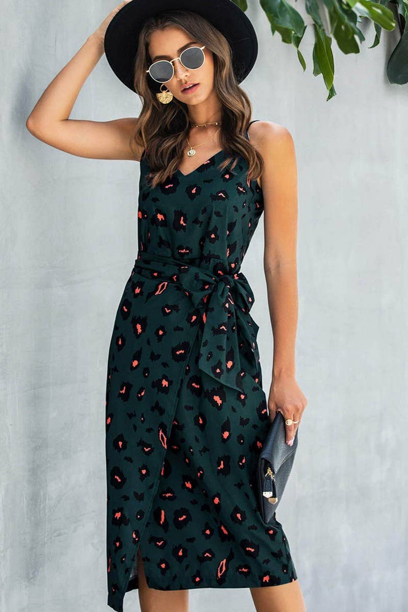 CWDSD2704_V Neck Print Sleeveless Print Dress