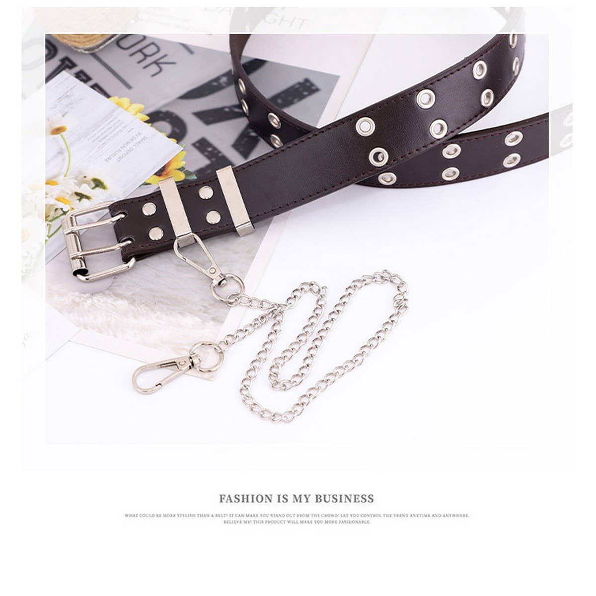 CWABE0371_DOUBLE EYE CHAIN WOMEN BELT