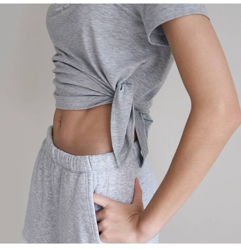 Design sense slit print short-sleeved T-shirt