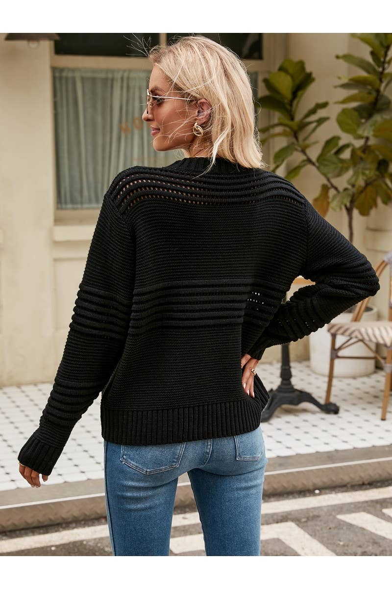 CWOSWL2447_Striped Crew Neck Long Pullover Sweater