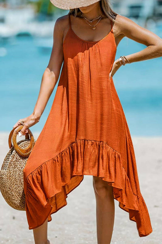 CWDSD4522_SOLID COLOR SUSPENDER IRREGULAR DRESS