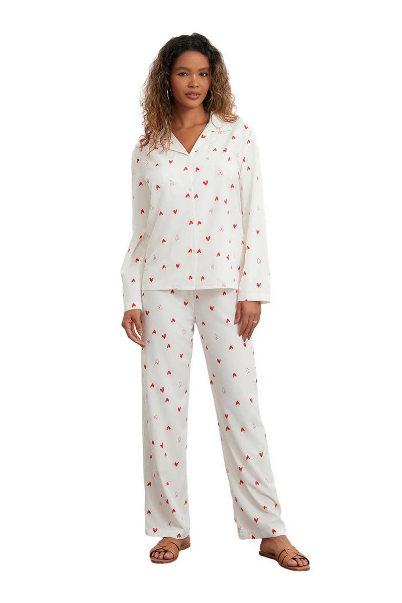 CWSPJ0439_HEART PRINT COZY LONG SLEEVE PAJAMA SET
