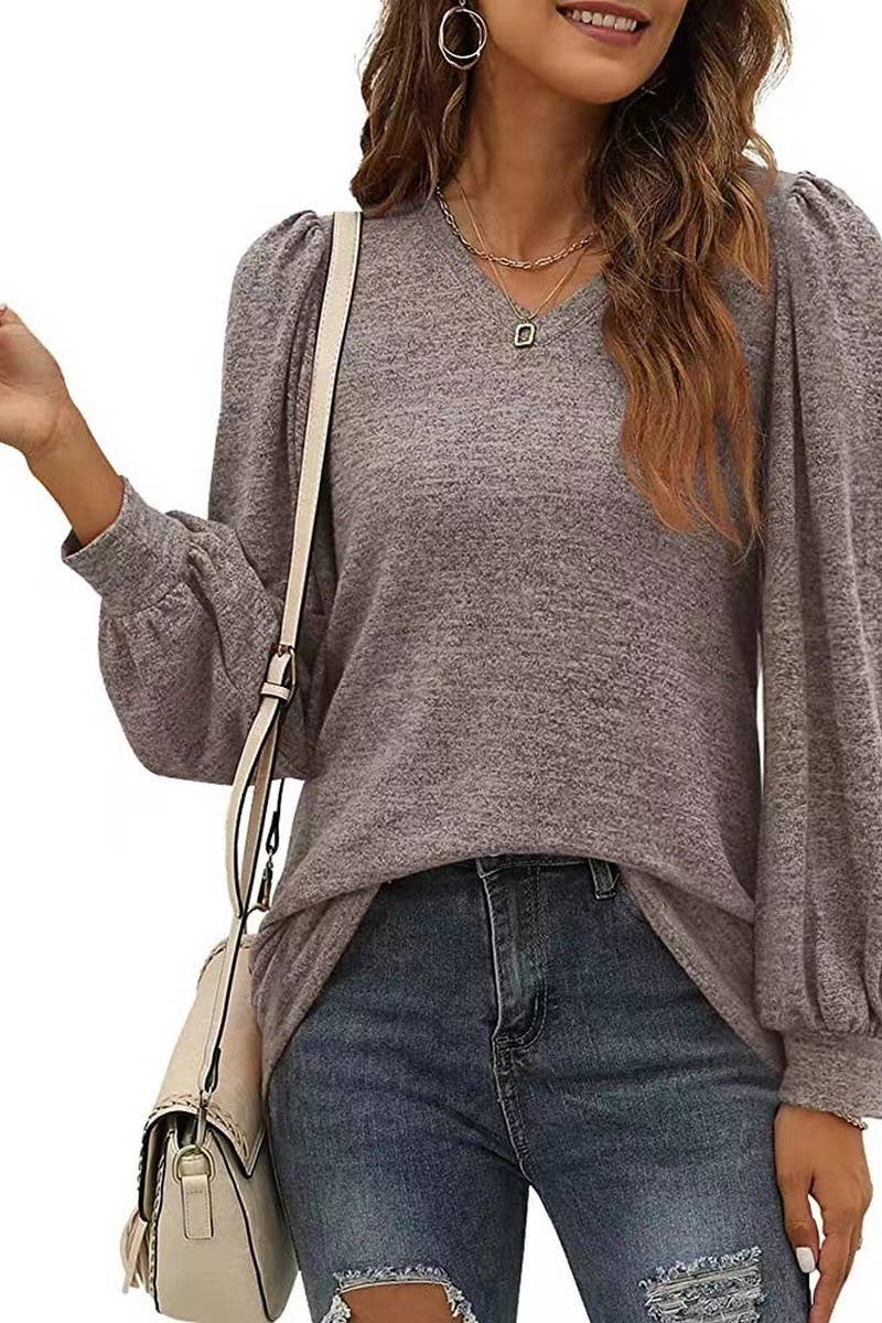 CWTBLL3691_CASUAL PUFF SLEEVE V-NECK BOTTOMING SHIRT