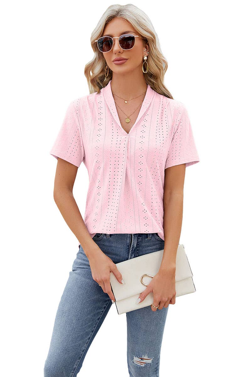 CWTBLS0296_V-Neck Shirt Sleeve Top