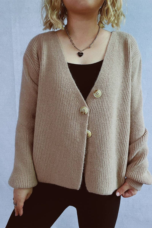 CWOCAL1145_V-NECK BUTTON-UP LONG SLEEVE CARDIGAN