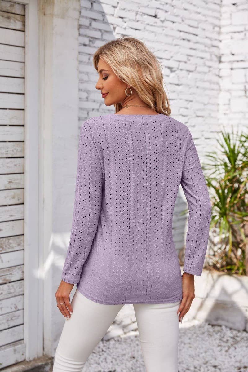 CWTBLL1042_V-NECK LONG-SLEEVED T-SHIRT TOP