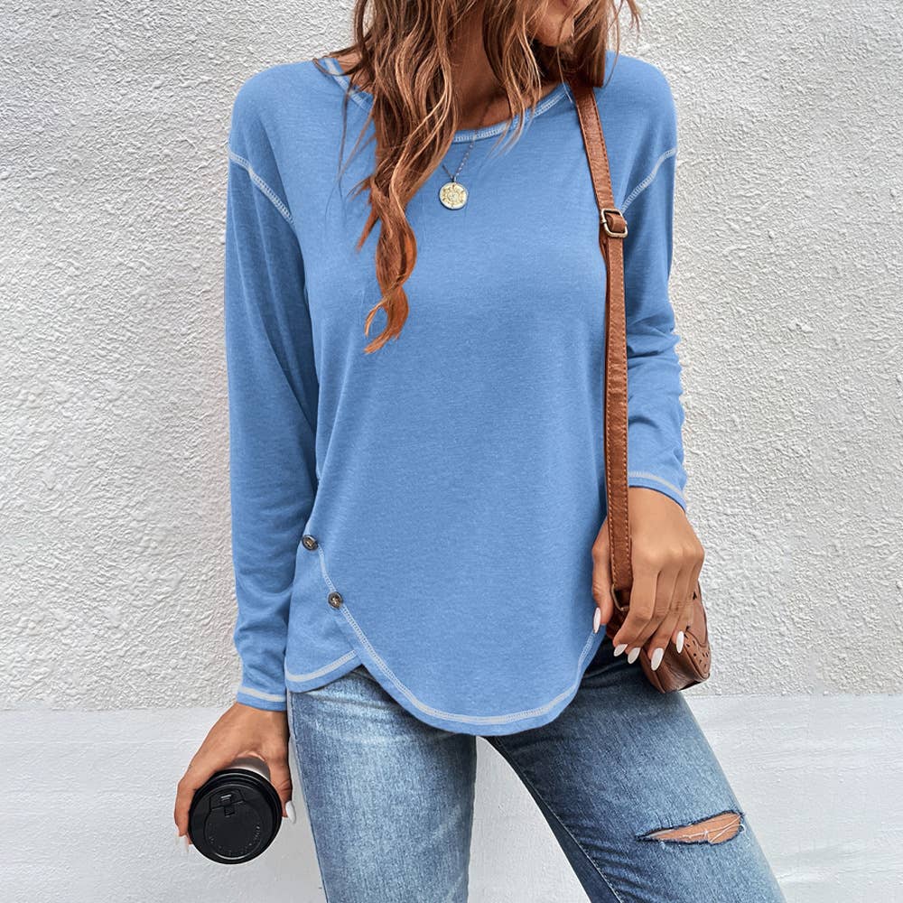 Decorative buttons irregular hem T-shirt