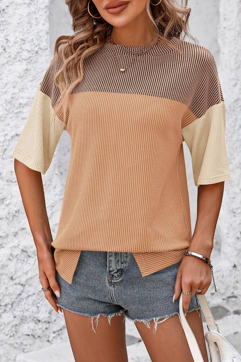 CWTTS1093_COLOR-MATCHING SHORT-SLEEVED LOOSE T-SHIRT