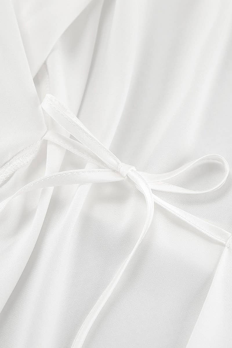 CWSPJ0314_WHITE SATIN CARDIGAN ROBE PAJAMAS HOME CLOTHES