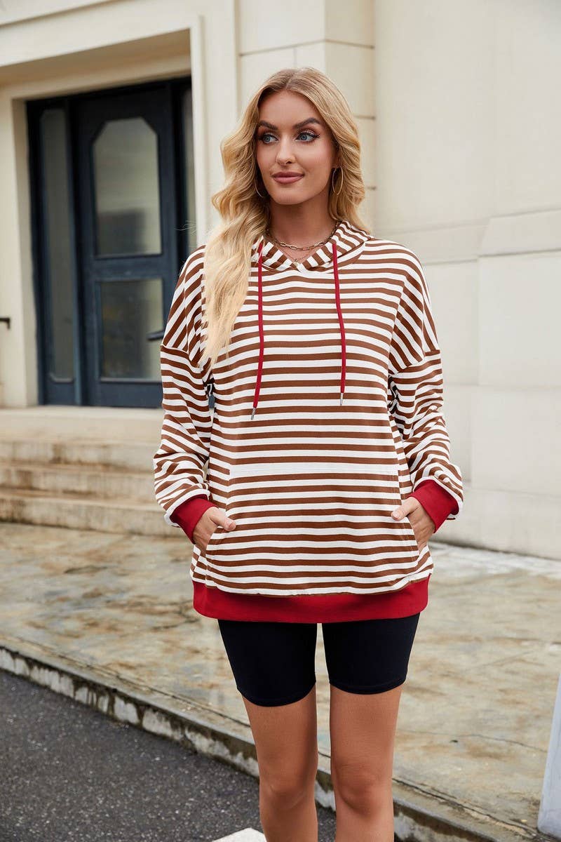 CWOHOL1112_STRIPED LOOSE HOODED CONTRAST COLOR SWEATSHIRT