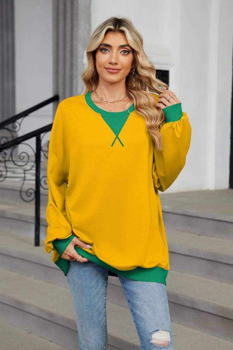 CWTBLL3743_AUTUMN AND WINTER CONTRAST COLOR LOOSE SWEATSHIRT