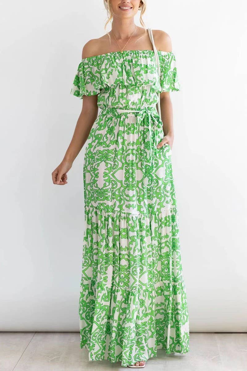 CWDSD7943_OFF SHOULDER FLORAL RUFFLED LONG DRESS