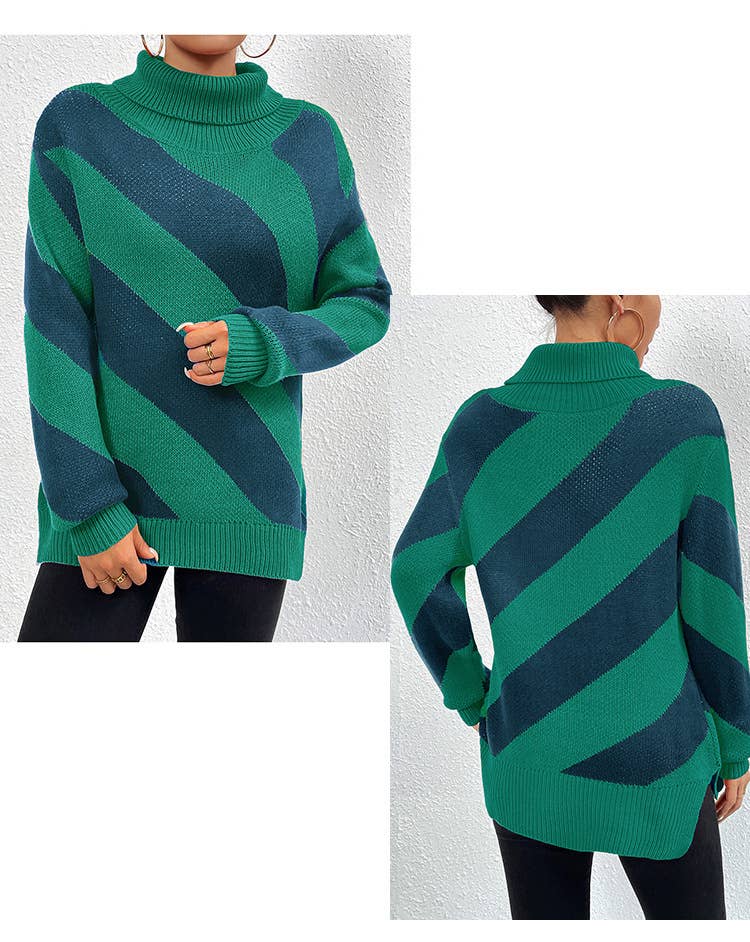 DIAGONAL STRIPED SWEATER WITH CONTRASTING COLORS