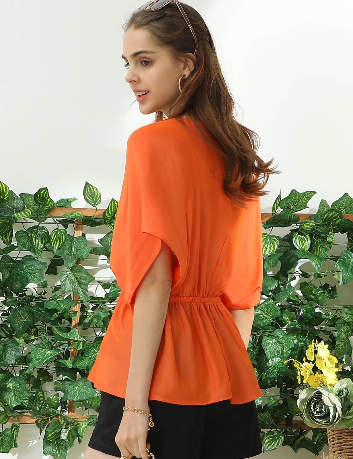 CWTBLS205_V NECK BATWING SLEEVE SLIK BLOUSE TOP