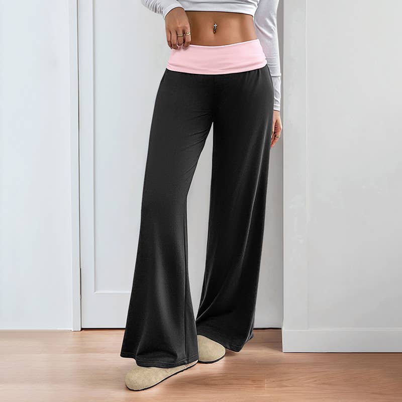 Casual color-blocking wide-leg pants