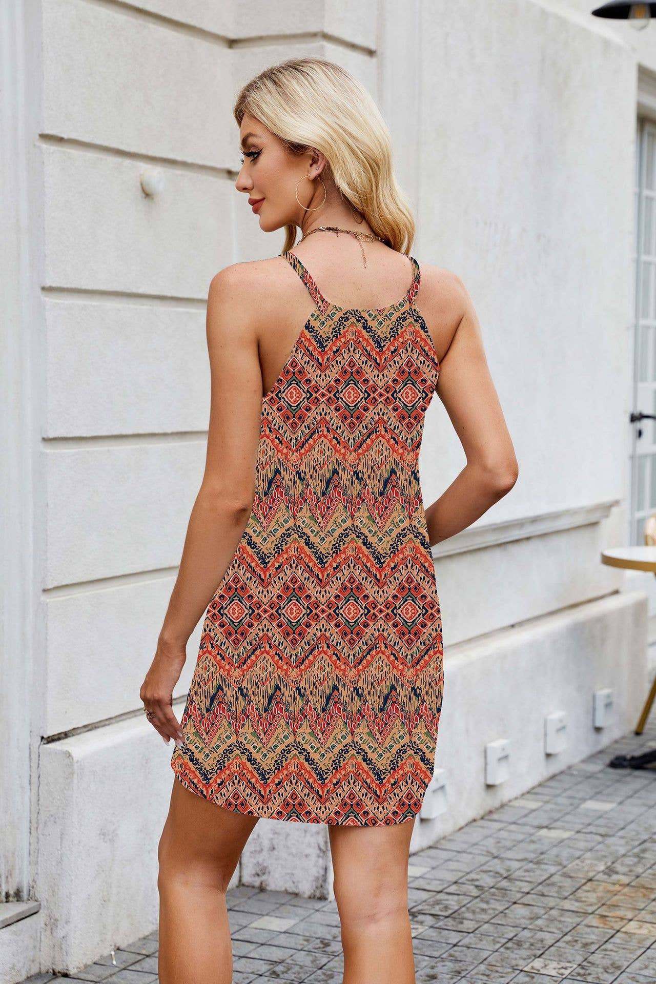 Casual sleeveless print halter vest short dress