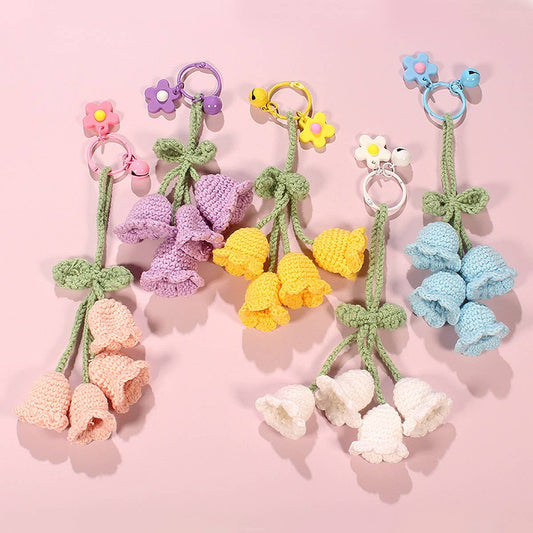 HANDWOVEN LILY OF THE VALLEY FLOWER KEYCHAIN