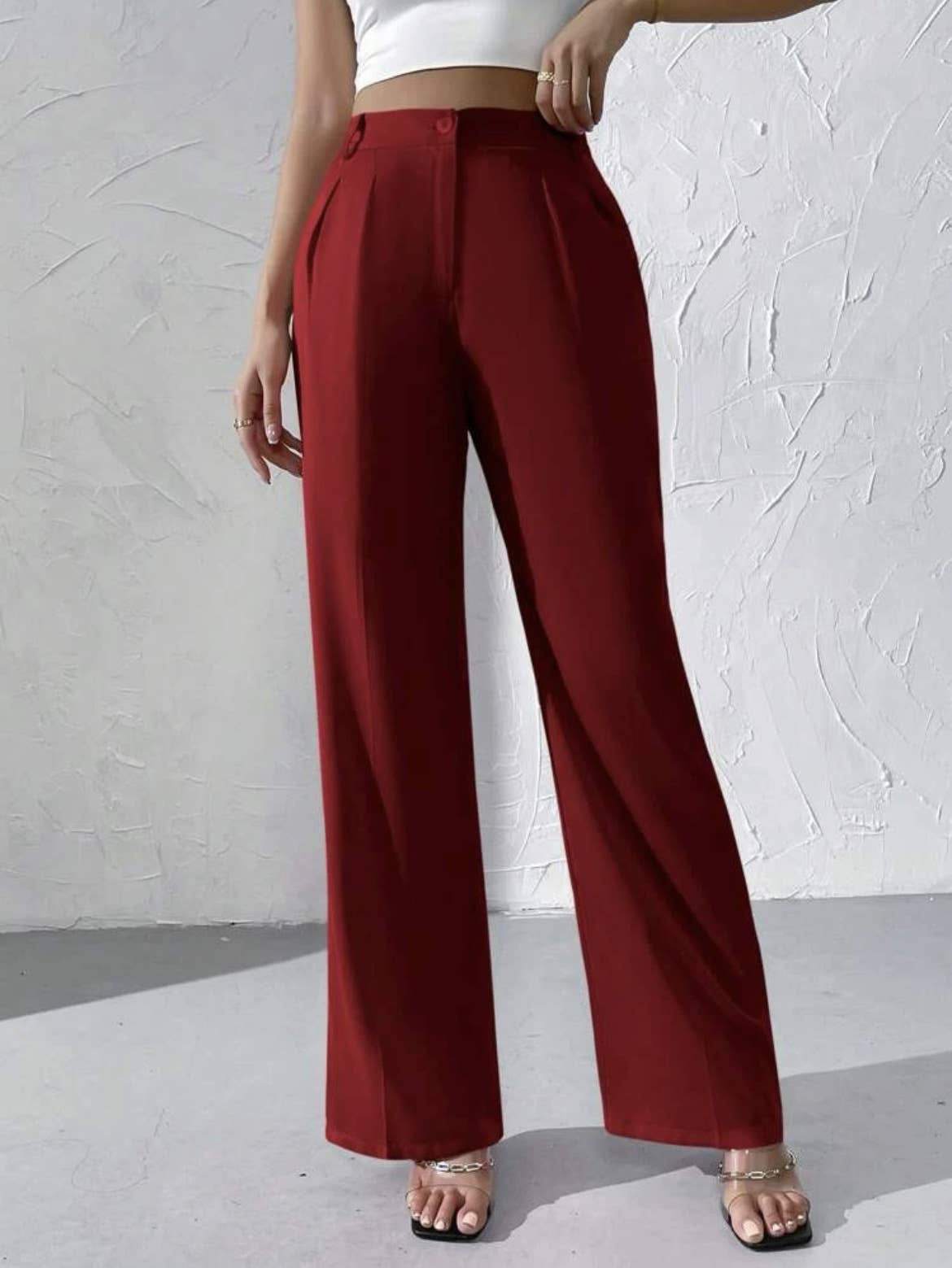 Elegant solid color dangling wide-leg suit pants