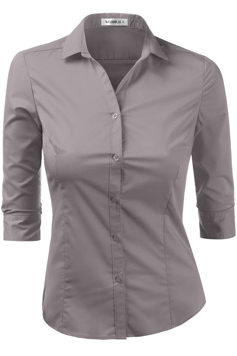 CWTSTL709_3/4 Sleeve Button Down Collar Shirt Blouse