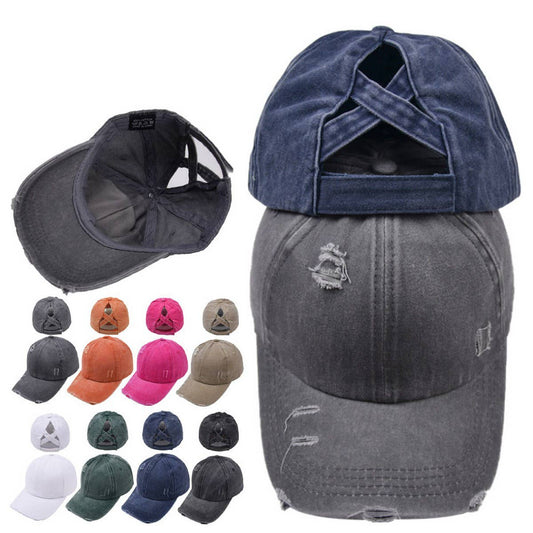 Cross ponytail baseball cap visor retro peaked cap CWAH1220