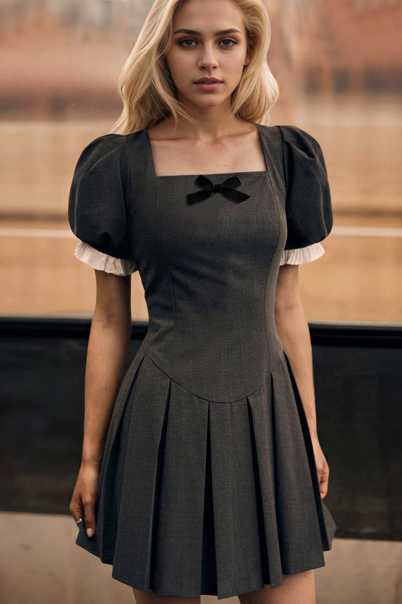 CWDSD8881_SQUARE NECK FITTED A-LINE MINI DRESS