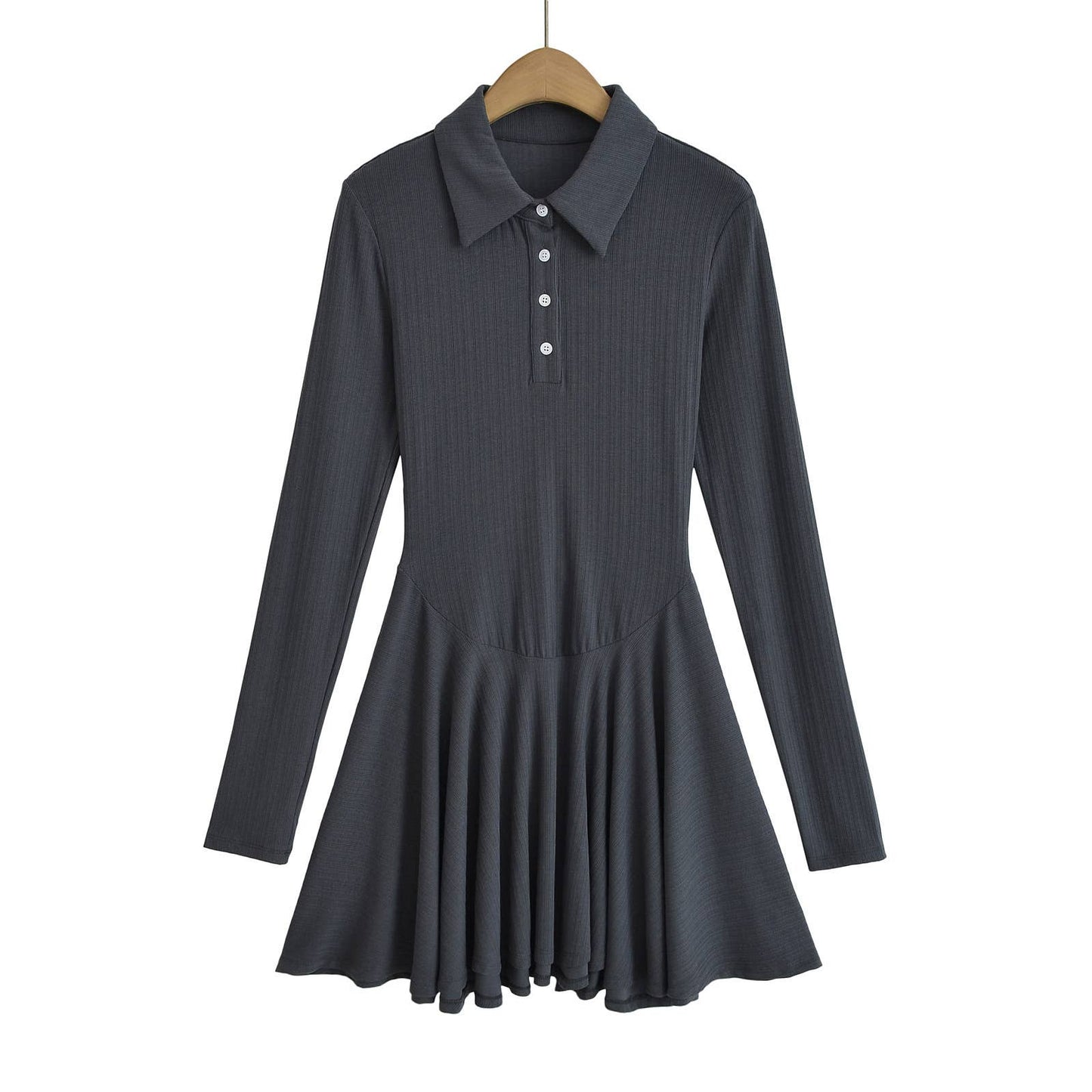 College style retro solid-color Polo lapel dress