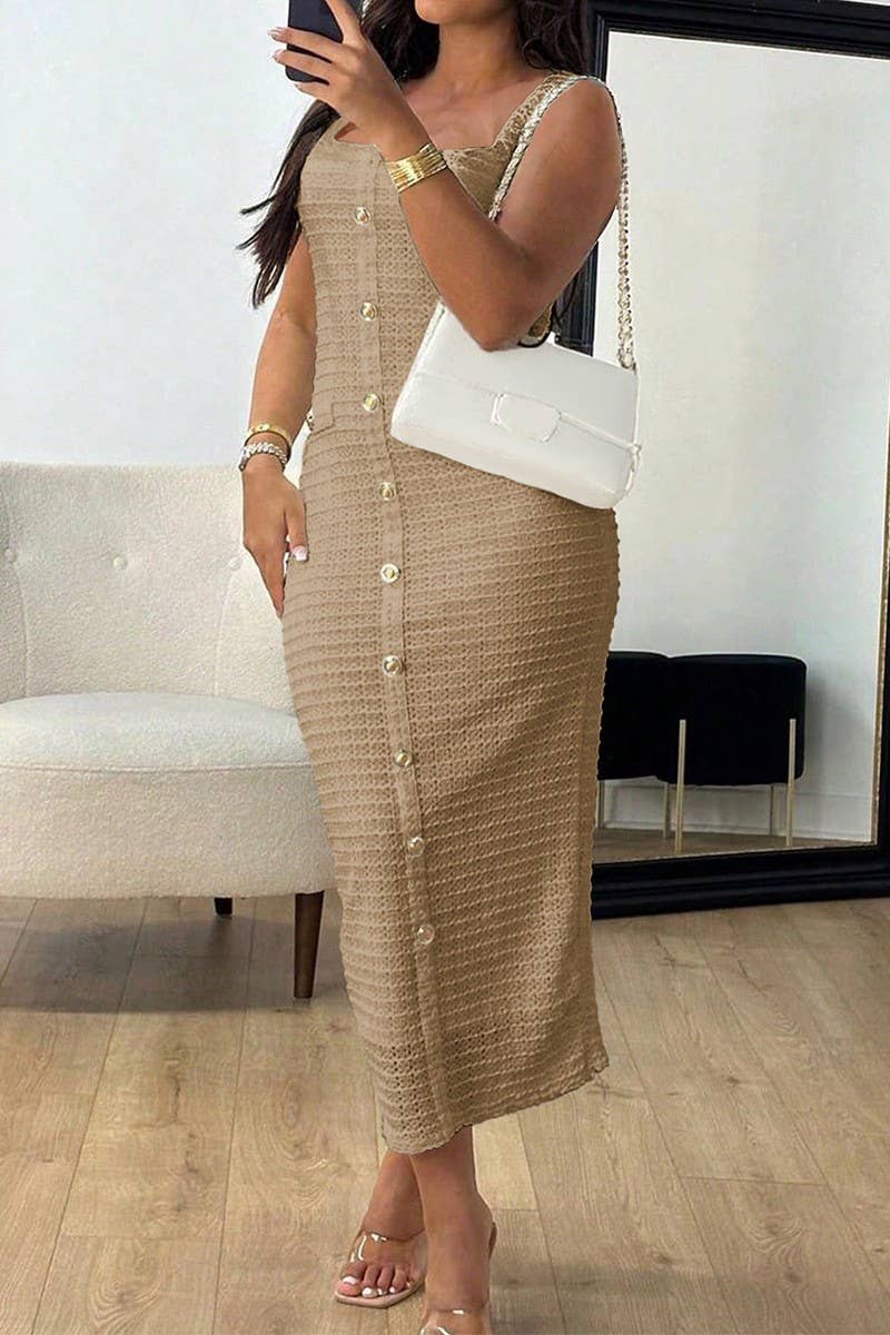 CWDMD01184_SQUARE NECK ELEGANT BUTTON BODYCON MAXI DRESS