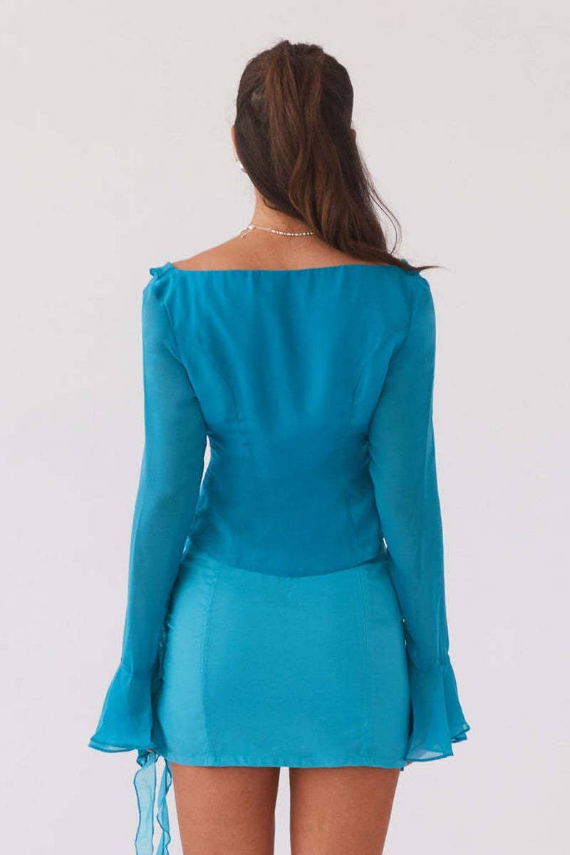 CWSTB2031_RUFFLE FRINGE LONG SLEEVE BODYCON SKIRT SET