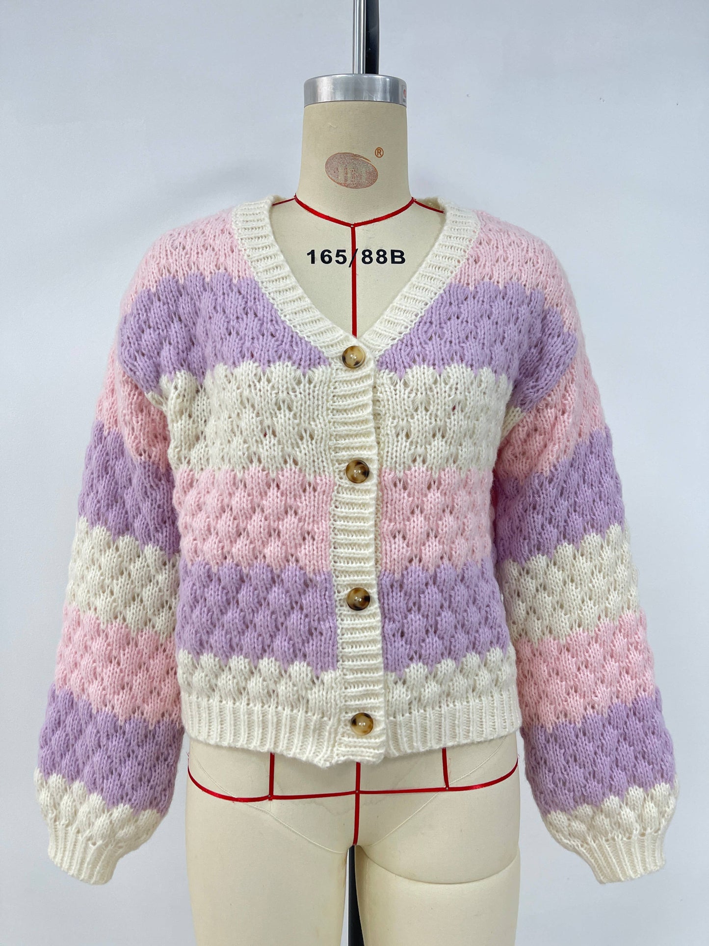 Color-blocking long-sleeved knitted cardigan