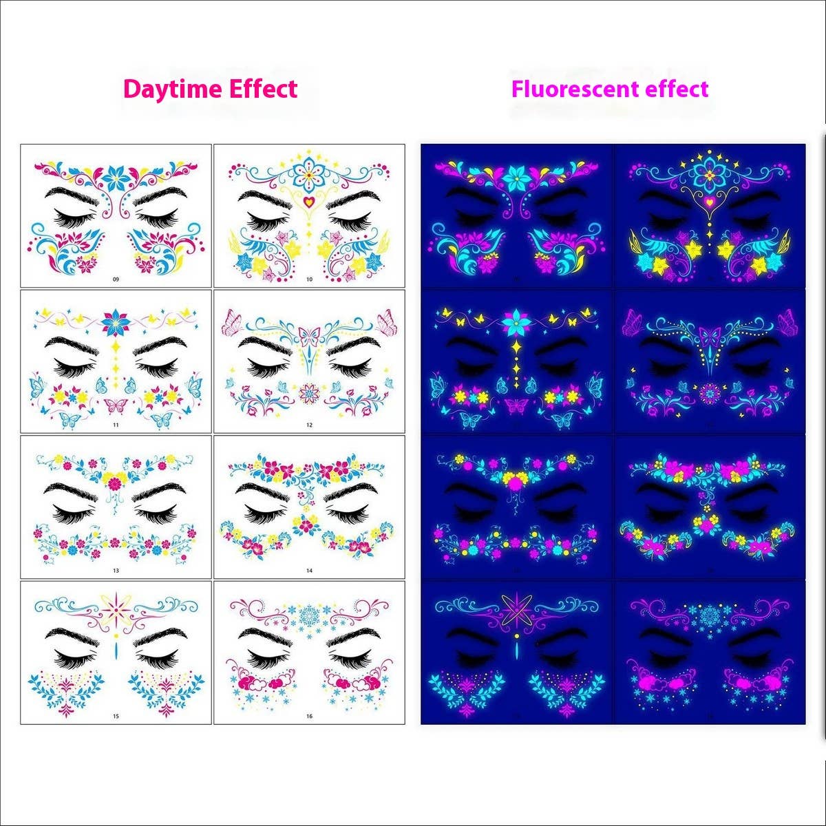 Neon Butterfly Glow Face Tattoos for Party