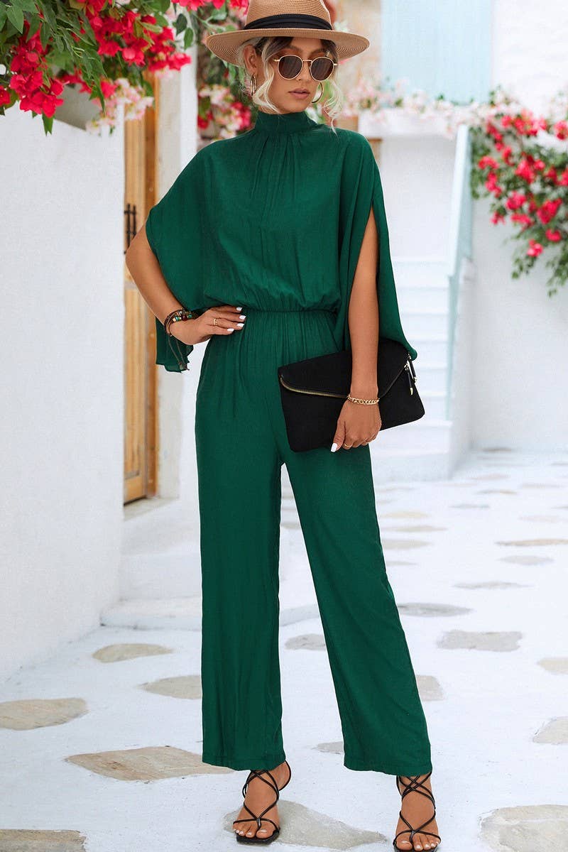 CWSJS0924_SOLID COLOR STAND COLLAR RAGLAN SLEEVE JUMPSUIT