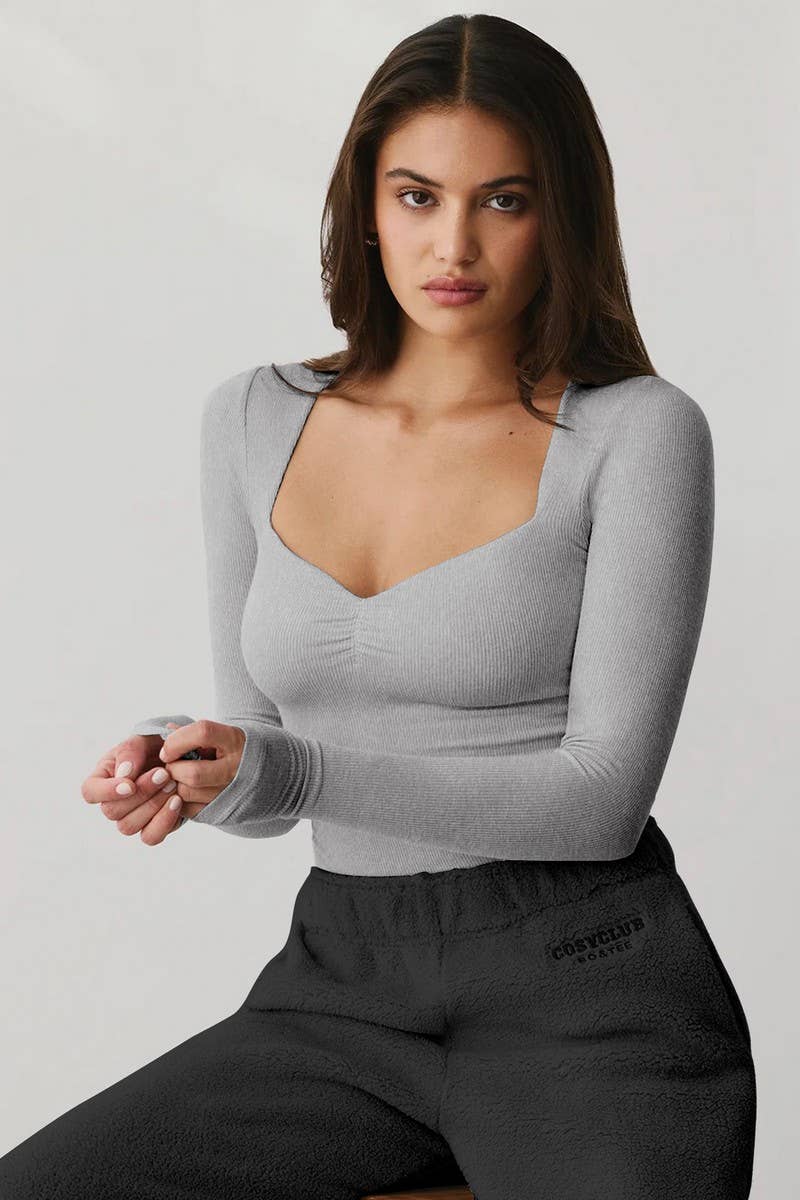 CWTTL2048_SQUARE COLLAR STYLISH SLIM FIT TOP