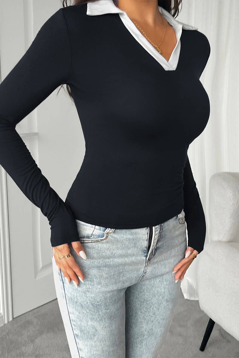 CWTTL1985_AUTUMN AND WINTER TEMPERAMENT SLIM FIT KNITTED TOP