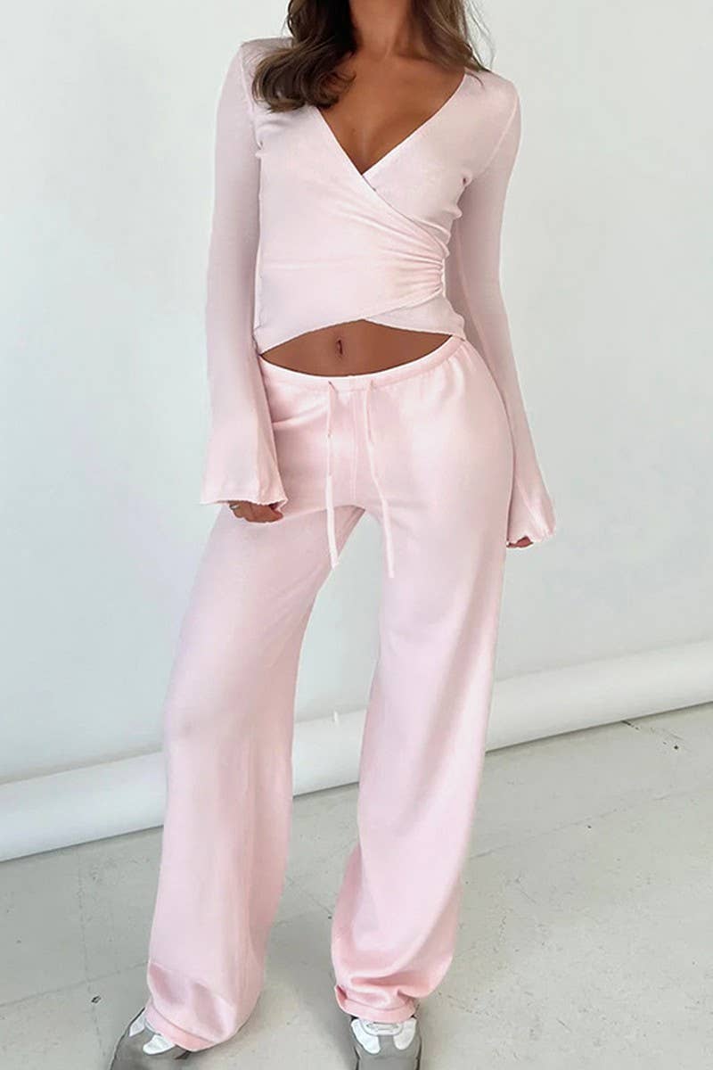 CWSTB00460_TIE FRONT TOP HIGH WAIST DRAWSTRING PANTS SET