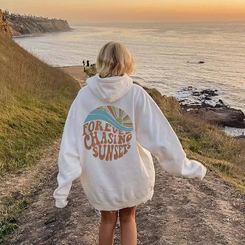 CHASING SUNSET PRINT DRAWSTRING PRINT HOODIE