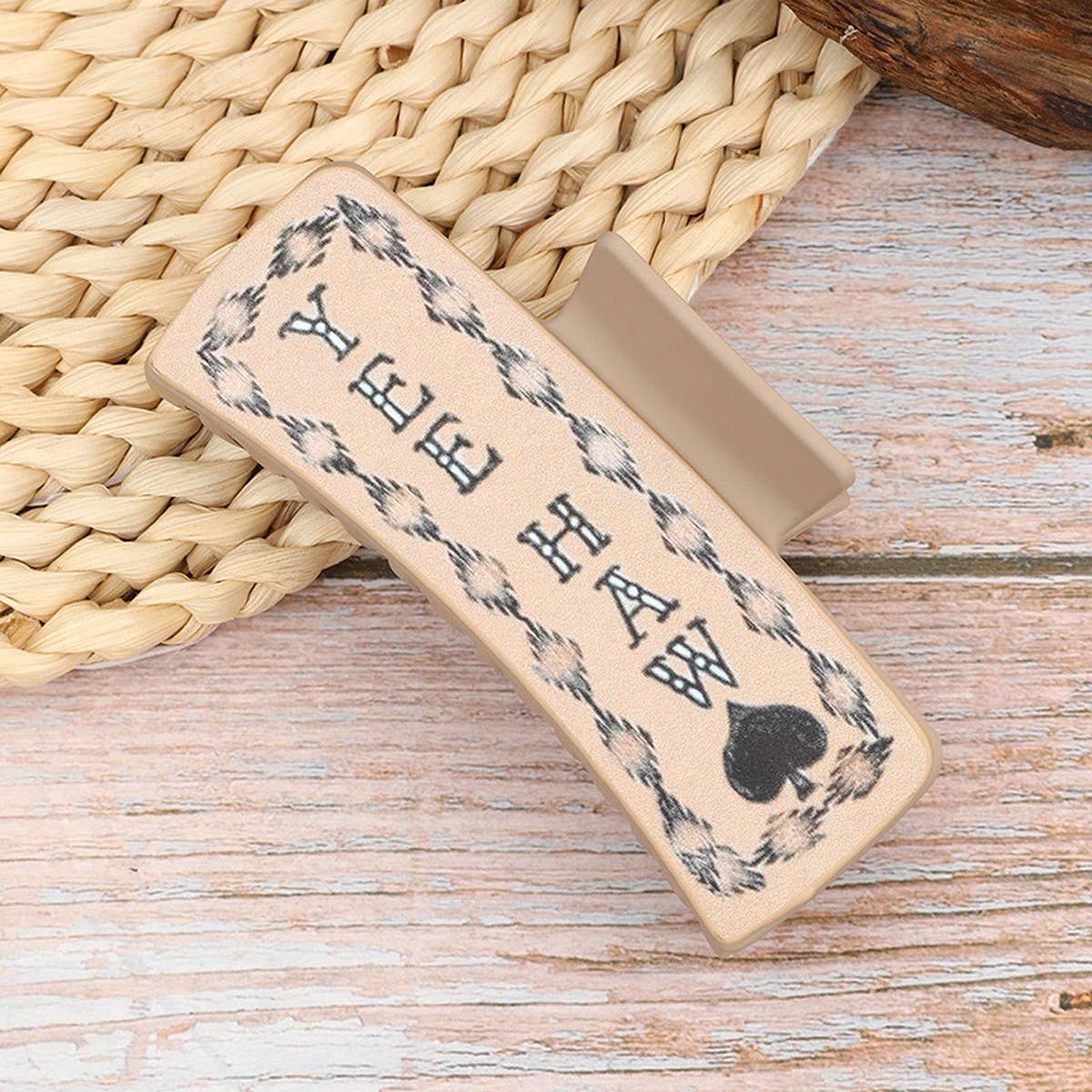 WESTERN COWBOY STYLE CACTUS LEATHER HAIRCLAW CLIPS