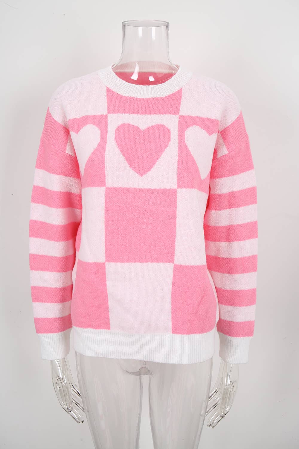 Color check pullover Valentine's Day sweater