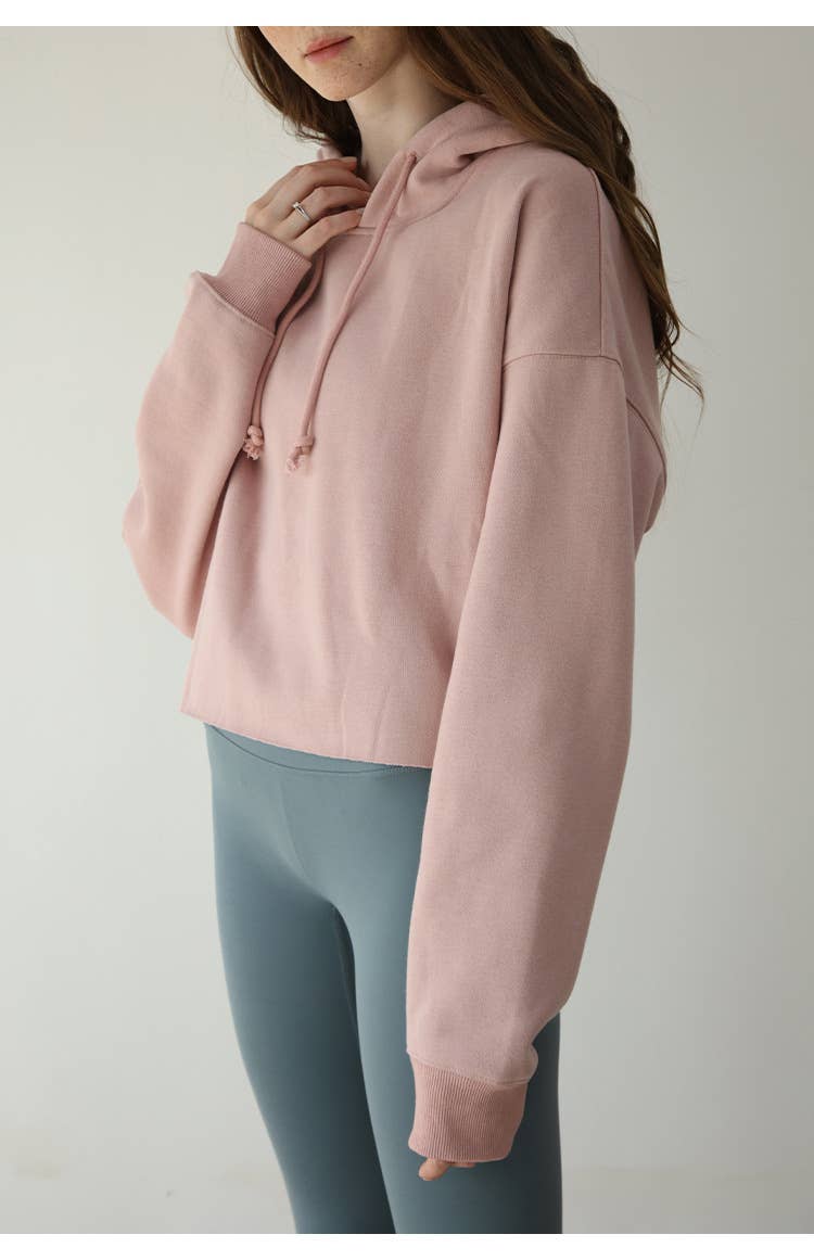 Fleece solid color sporty hooded sweatshirt