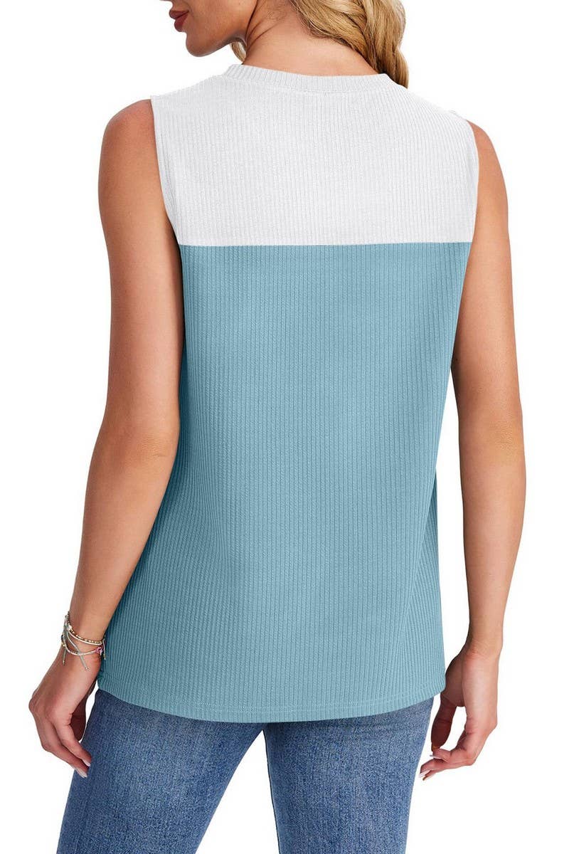 CWTTSL0329_SUMMER ROUND NECK COLOR BLOCKING VEST