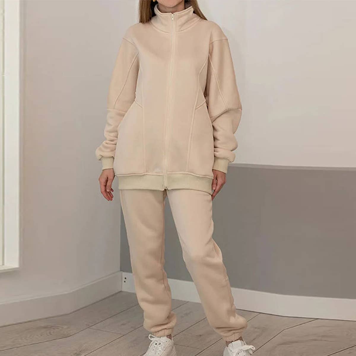 CASUAL LOOSE ZIPPER TOP DRAWSTRING LEG TRACKSUIT