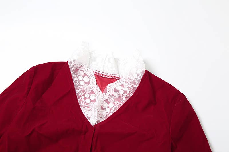 DEEP V LACE PATCHWORK CROP TOP SPLIT SKIRT SET