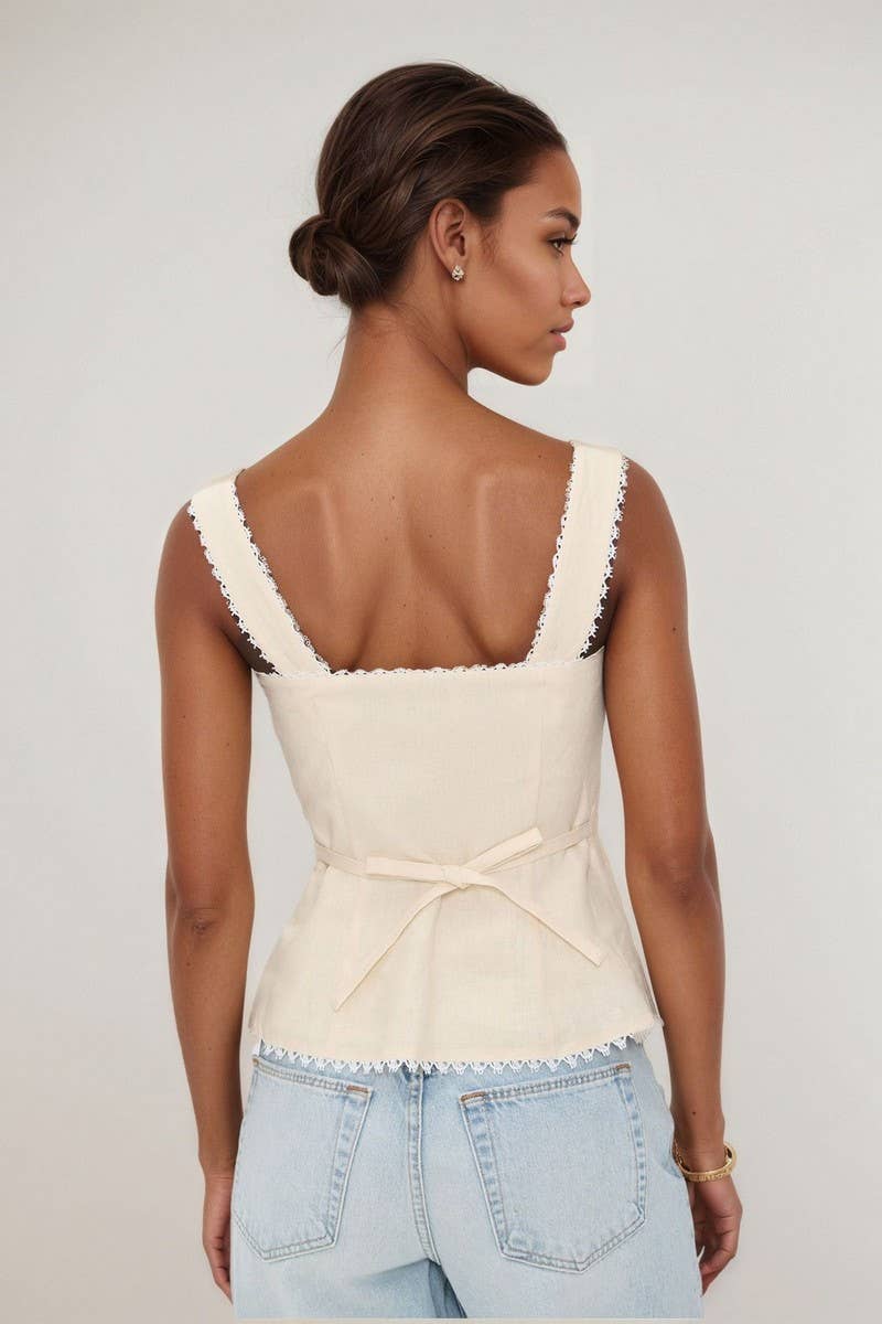 CWTTK1199_LACE TRIM BUTTON FRONT LINEN BLEND CAMI TOP