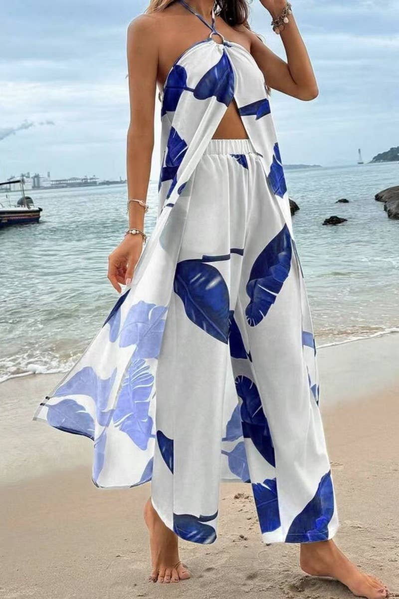 CWSTB2005_FLORAL HALTER TOP & STRAIGHT LEG PANTS SET