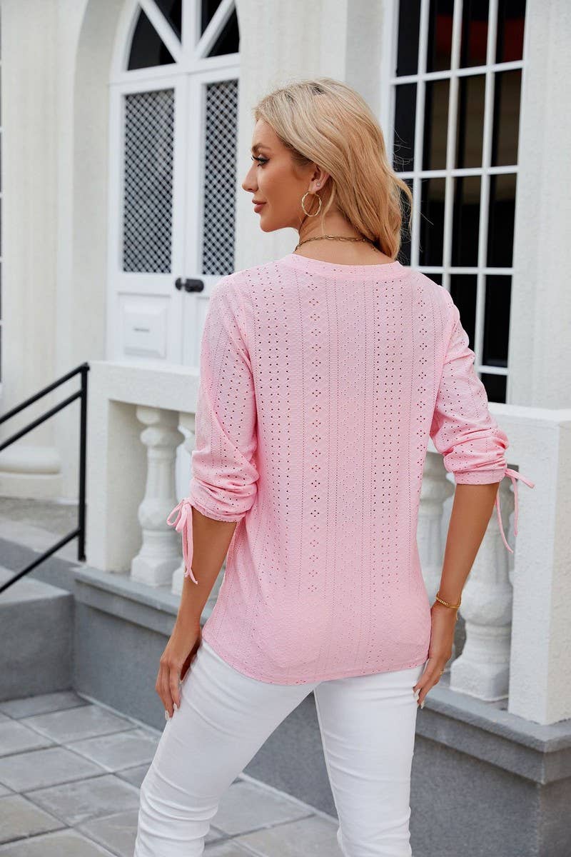 CWTTS0814_3/4 Sleeve V-Neck Knit Top